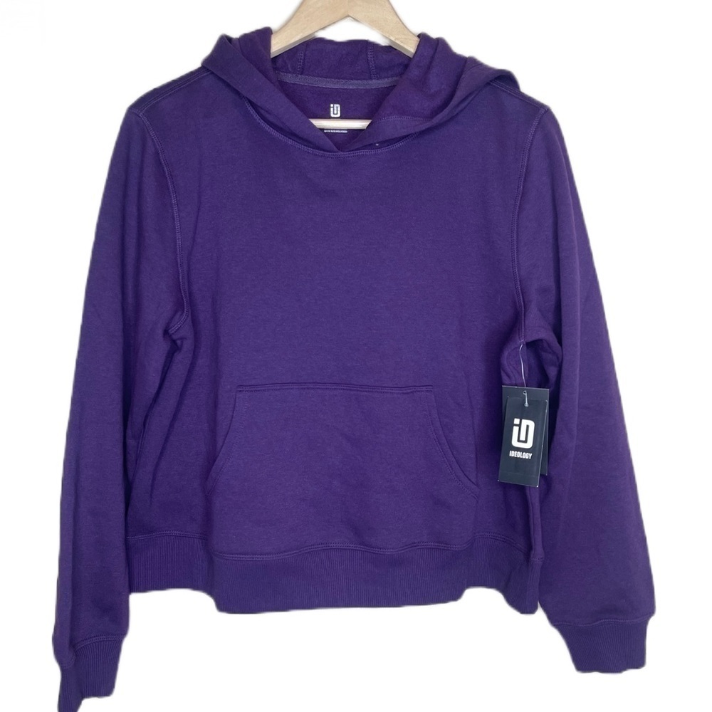 ideology purple cropped long sleeve pocket hoodie